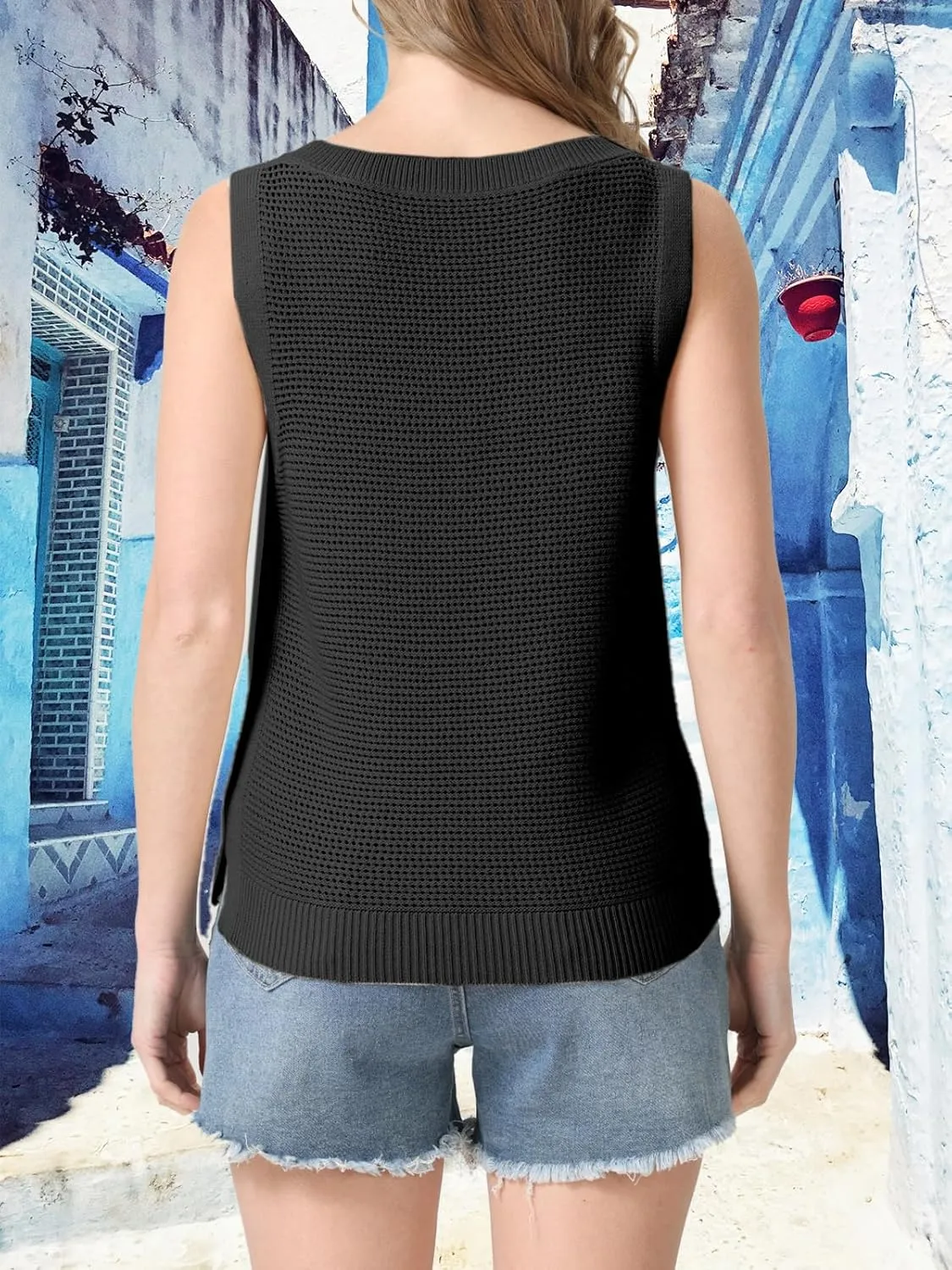 Womens Summer Sweater Vest Cropped Tank Tops 2025 Knit Sleeveless Hollow Out Fit Cami Vacation Casual Crop Tops
