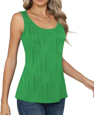 Womens Summer Tank Tops Sleeveless Slim Dressy Shirts Blouses Textured Scoop Neck for Business Casual Work