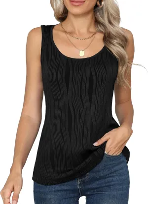 Womens Summer Tank Tops Sleeveless Slim Dressy Shirts Blouses Textured Scoop Neck for Business Casual Work