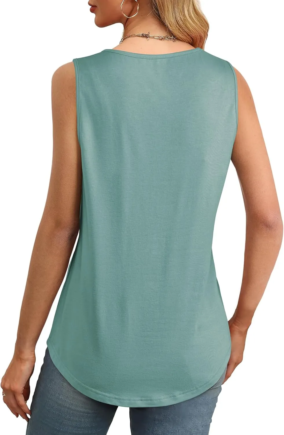 Women's Summer Tank Tops Square Neck Dressy Casual Sleeveless Blouses Plus Scooped Neck Pleated Work Shirts