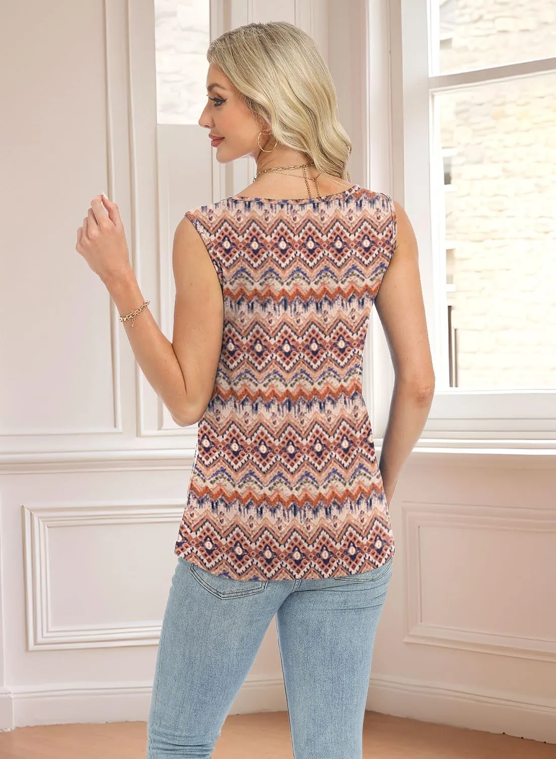 Womens Summer Tank Tops V Neck Sleeveless Buttons Pleated Casual Shirts Dressy Loose Fit Tshirts Blouses
