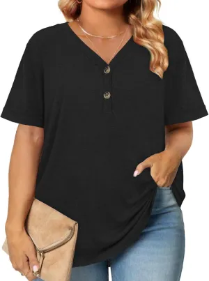 Womens Summer Tops Trendy Button Down V Neck Shirts Short Sleeve Blouses Business Casual Loose Tunics