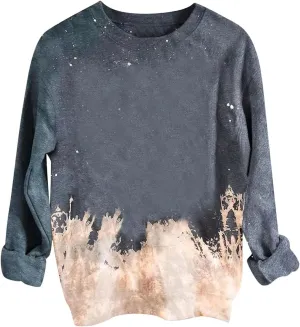 Womens Sweatshirt Crewneck Fashion Tie Dye Print Tops Casual Pullover Fleece Sweatshirt Loose Lightweight Sweatshirt