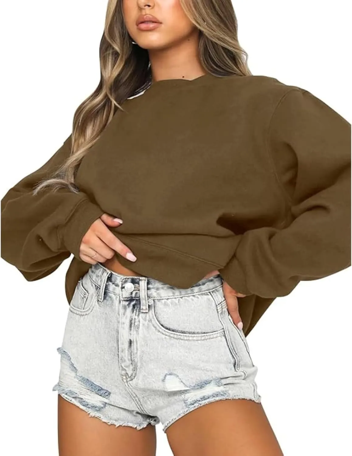 Women's Sweatshirts Hoodies Crewneck Oversized Fleece Pullover Sweaters Cute Top Y2K Teen Girls Preppy Clothes 2024