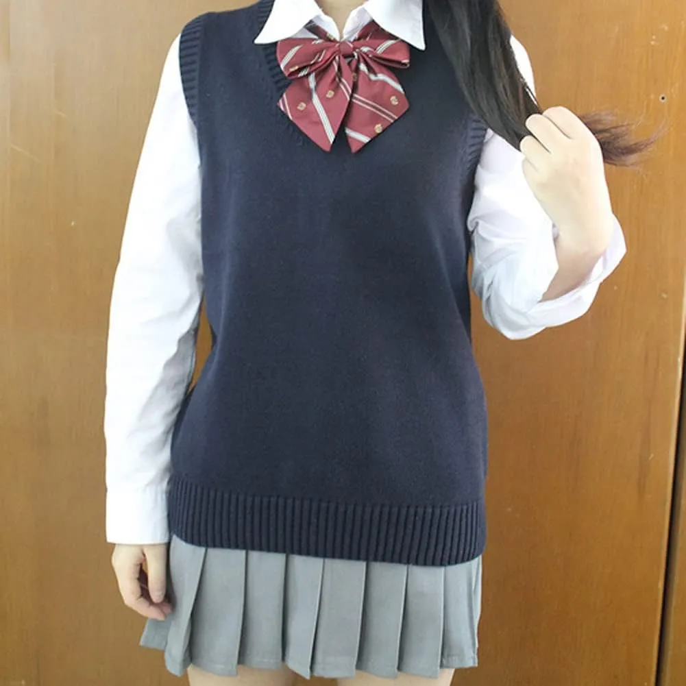 Womens V Neck Sweater Vest School Uniform Solid Color Sleeveless Knit Sweaters Pullover Tank Tops