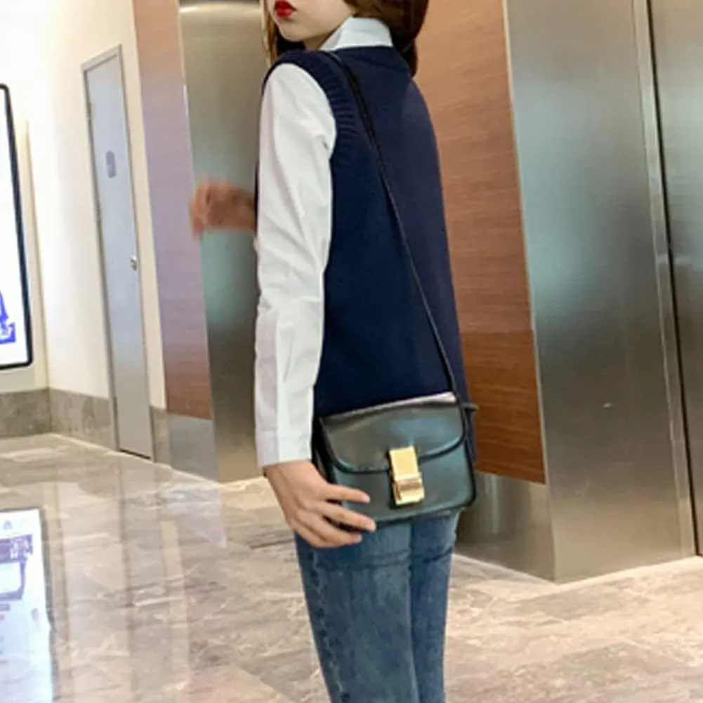 Womens V Neck Sweater Vest School Uniform Solid Color Sleeveless Knit Sweaters Pullover Tank Tops