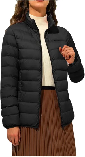 Women's Winter Coat Quilted Puffer Jacket Stand Collar Warm Down Coat Lightweight Zip Up Casual Cotton-Padded Clothes