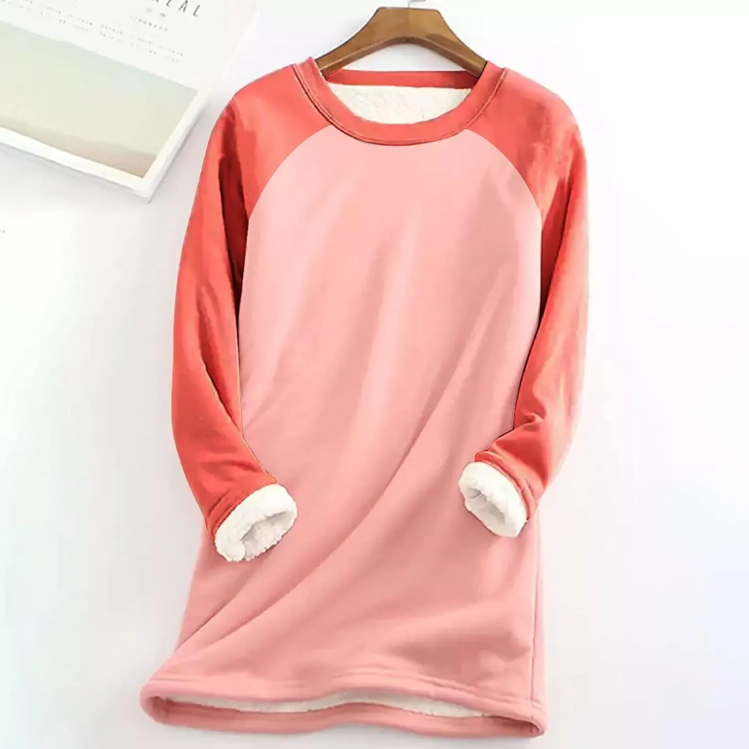 Women's Winter Warm Sherpa Lined Fleece Crewneck Pullover Sweatshirt Loungewear Tunic Tops Underwear
