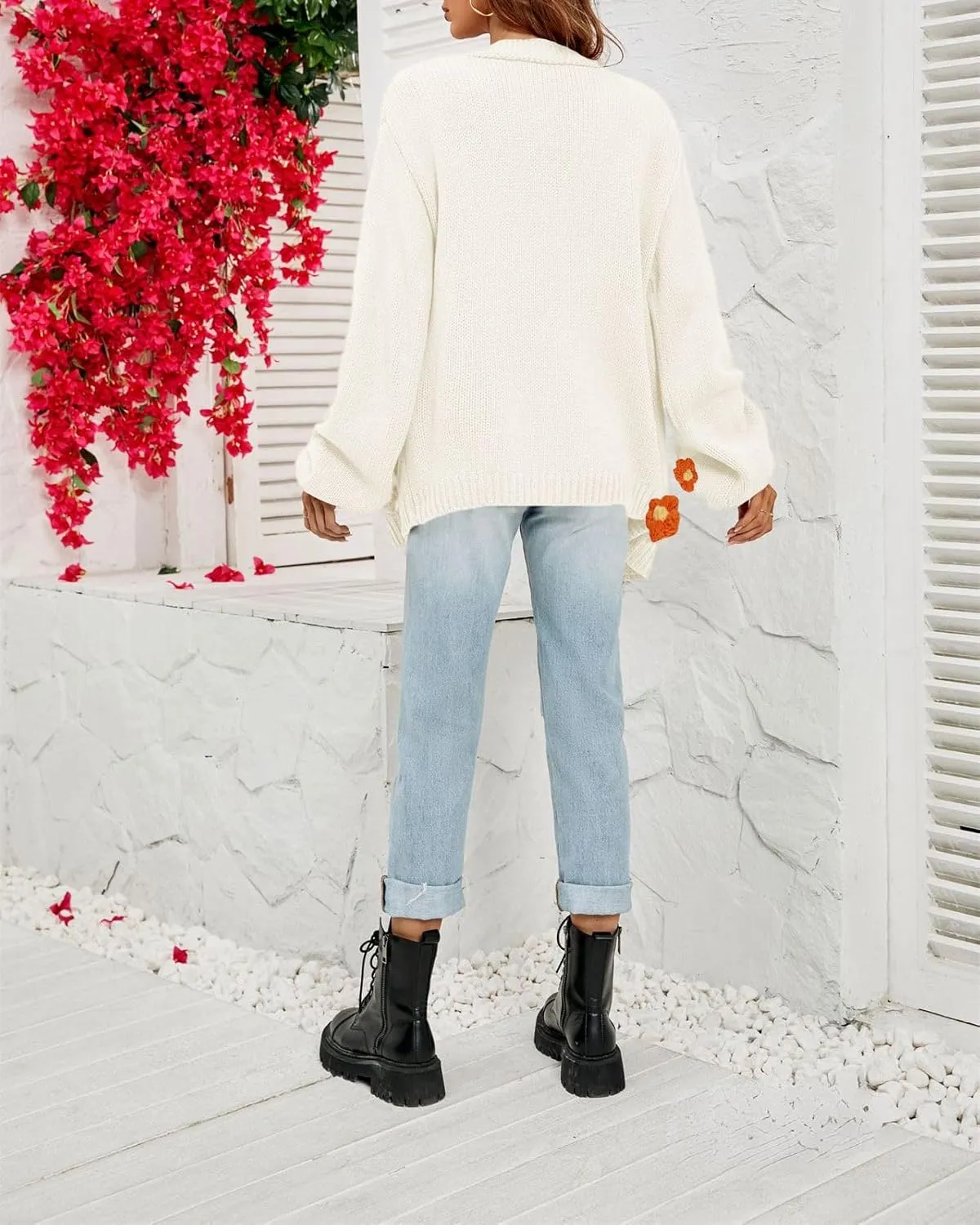 Womens Y2K Cute Cardigan Sweaters Open Front Cropped Flower Knit Jacket Vintage Preppy Aesthetic 90s Clothes Kawaii Sweater
