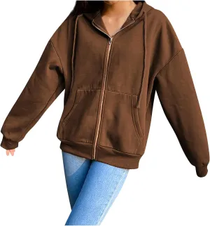 Womens Zip Up Hoodie Oversized Plus Size Aesthetic Cute Grunge Y2K Hoodies Teen Girls Vintage Baggy Sweatshirt