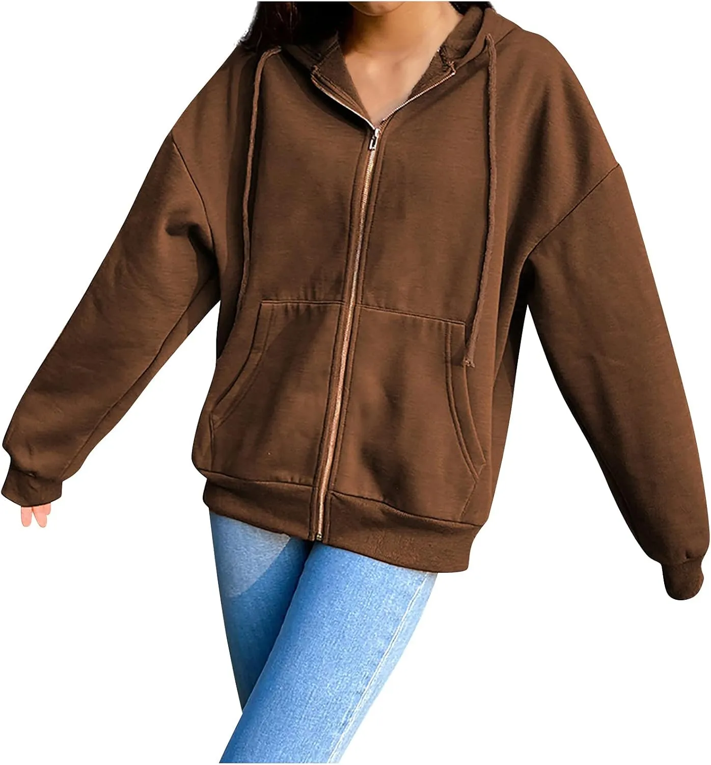 Womens Zip Up Hoodie Oversized Plus Size Aesthetic Cute Grunge Y2K Hoodies Teen Girls Vintage Baggy Sweatshirt