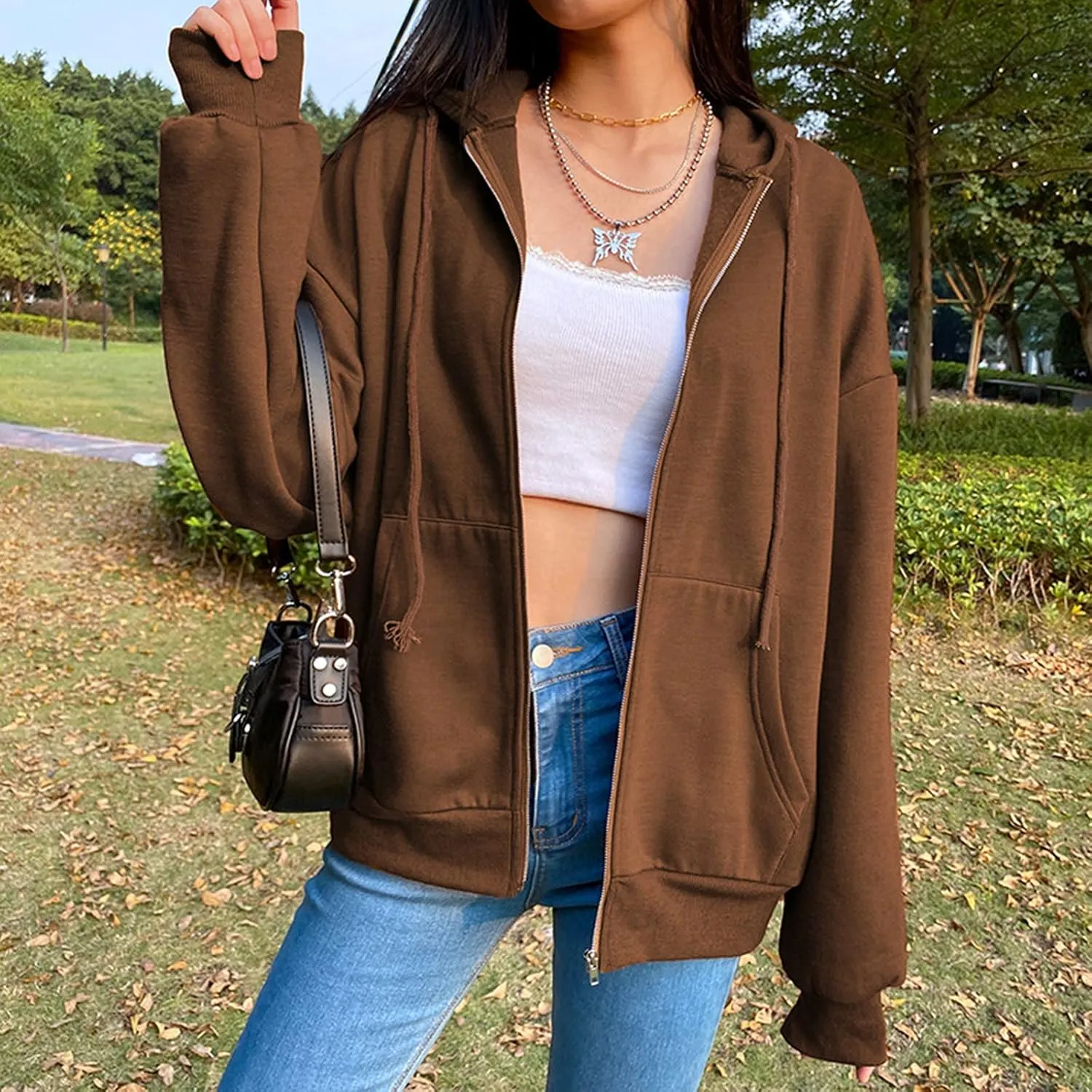 Womens Zip Up Hoodie Oversized Plus Size Aesthetic Cute Grunge Y2K Hoodies Teen Girls Vintage Baggy Sweatshirt