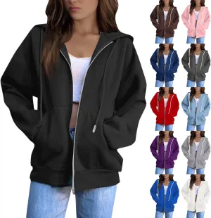 Womens Zip Up Hoodies Casual Long Sleeve Hoodie Jacket Oversized Lightweight Pullover Sweatshirts Tops with Pocket