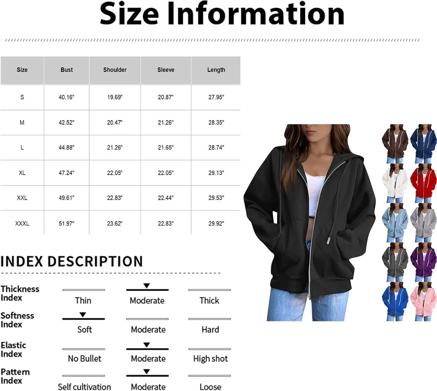 Womens Zip Up Hoodies Casual Long Sleeve Hoodie Jacket Oversized Lightweight Pullover Sweatshirts Tops with Pocket