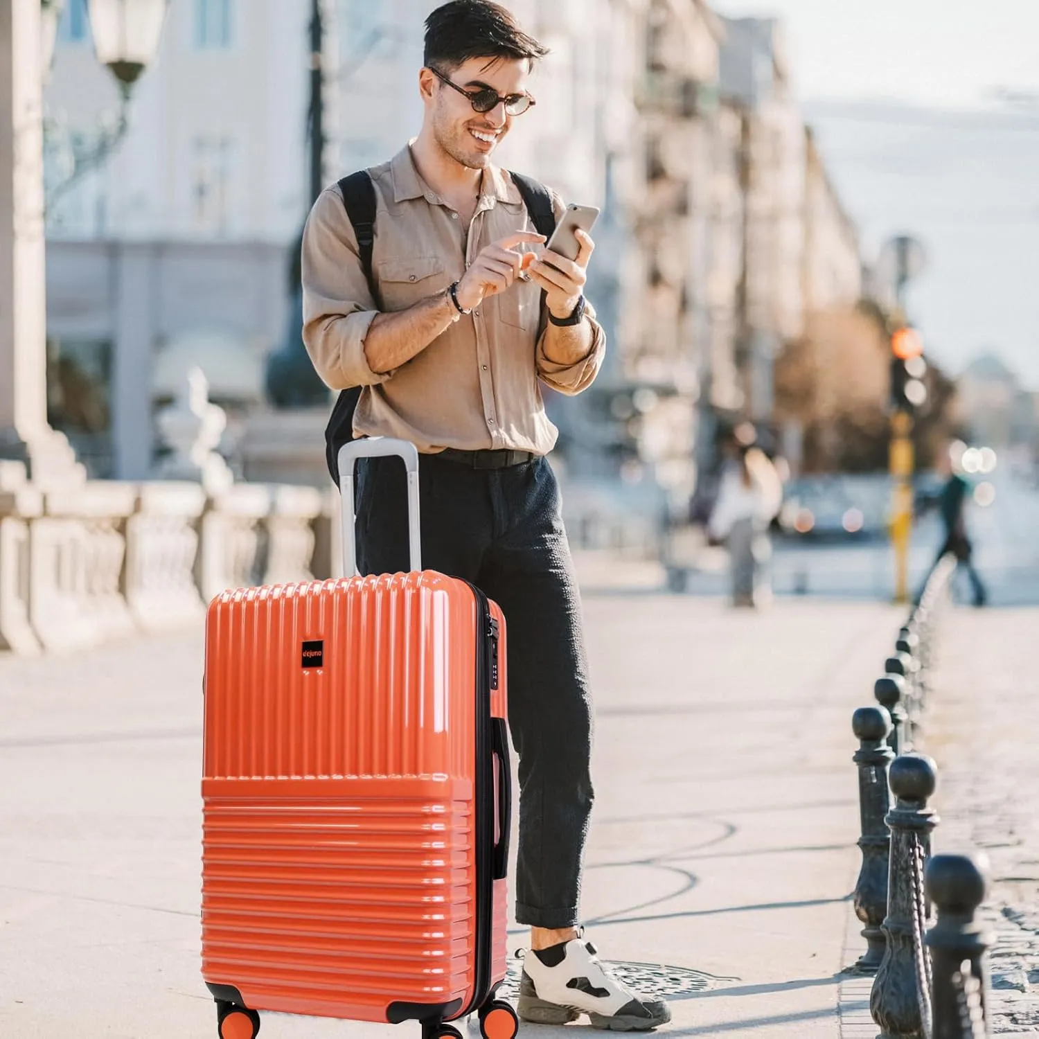 World Traveler Dejuno Tonal Lightweight Polycarbonate Hardside Expandable Spinner Luggage Suitcase with TSA Lock, Coral, 28-inch