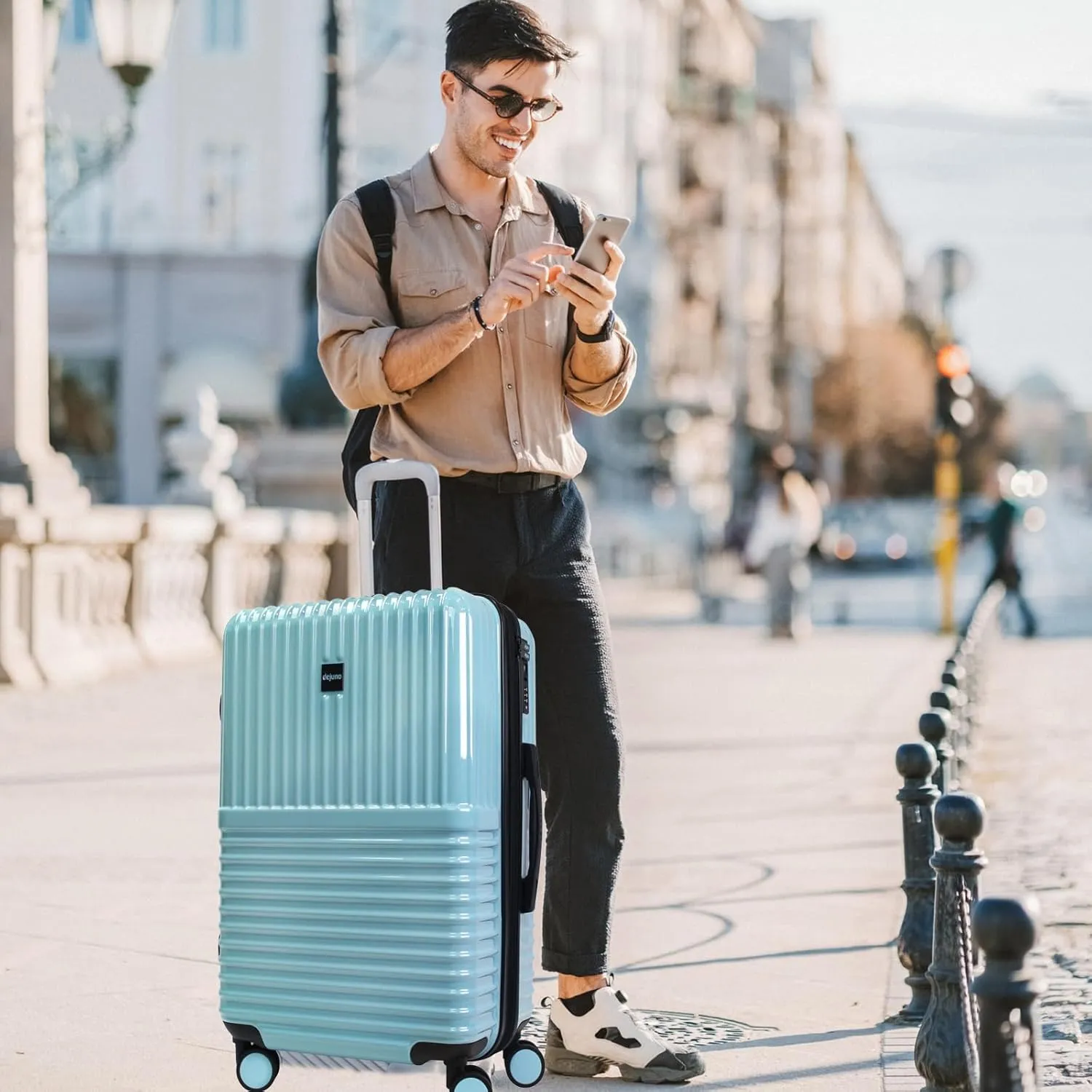 World Traveler Dejuno Tonal Lightweight Polycarbonate Hardside Expandable Spinner Luggage Suitcase with TSA Lock, Glacier, 28-inch