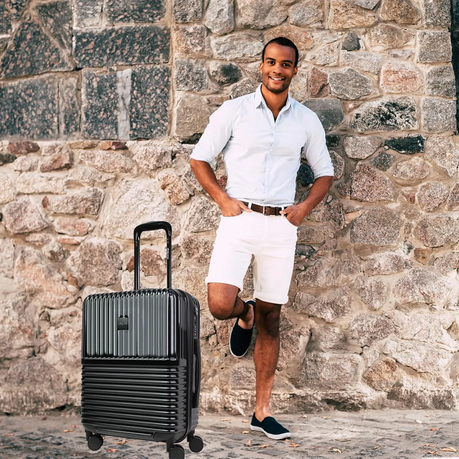 World Traveler Dejuno Tonal Lightweight Polycarbonate Hardside Expandable Spinner Luggage Suitcase with TSA Lock, Onyx, 20-inch