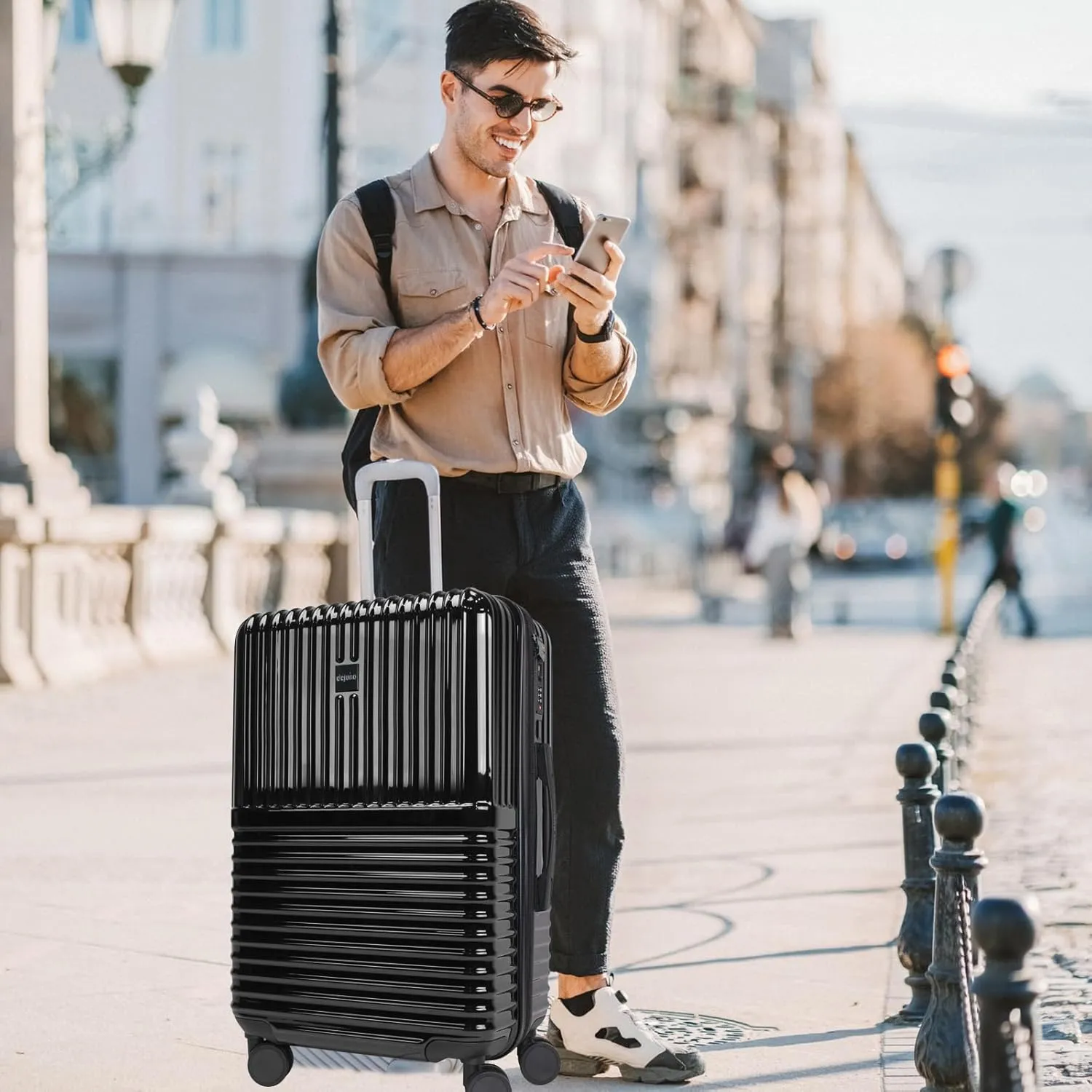 World Traveler Dejuno Tonal Lightweight Polycarbonate Hardside Expandable Spinner Luggage Suitcase with TSA Lock, Onyx, 28-inch