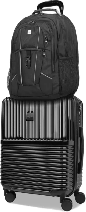 World Traveler Dejuno Ultimate Travel Combo Spinner Carry-On & Laptop Backpack 2-Piece Luggage Set, Onyx