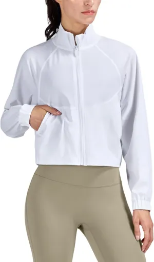 Wyeysyt Womens UPF 50  UV Sun Protection Cropped Jackets Athletic Workout Running Gym Cooling Shirts Zip Up Outdoor Jackets