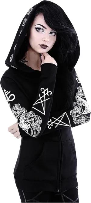 Xiaojmake Women Punk Gothic Sweatshirt Witchcraft Moon Long Hoodie Jacket Oversized Long Sleeve Zip Up Halloween Hooded Coats