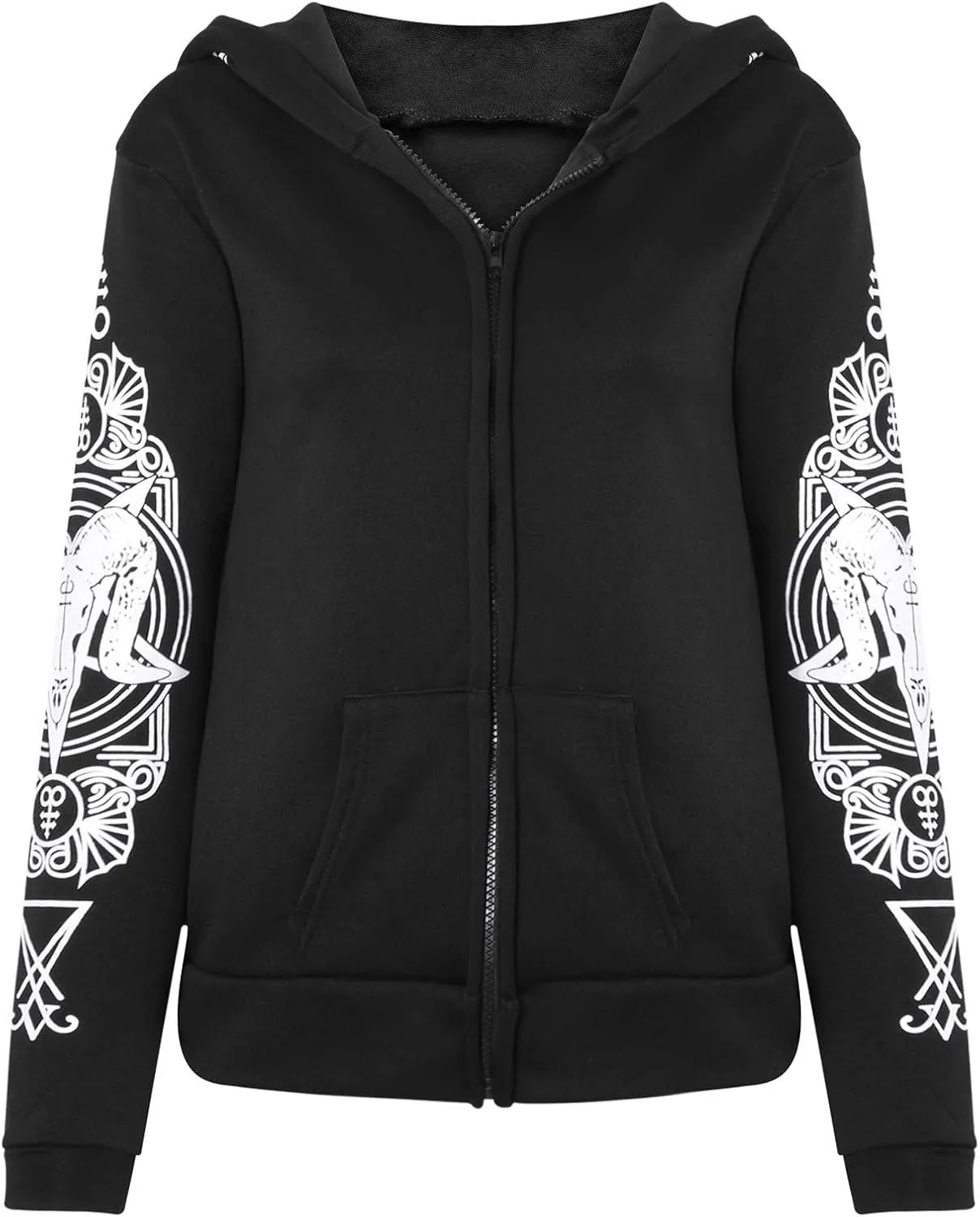 Xiaojmake Women Punk Gothic Sweatshirt Witchcraft Moon Long Hoodie Jacket Oversized Long Sleeve Zip Up Halloween Hooded Coats