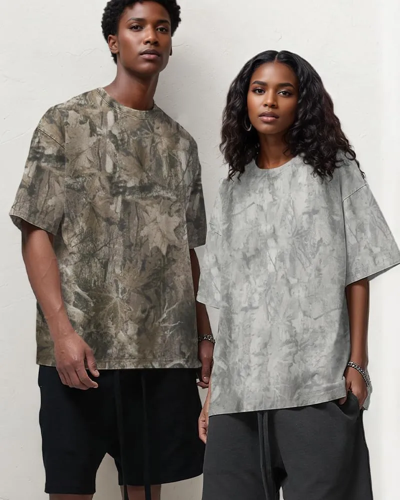 Y2k Camo Oversized Short Sleeve Crew Neck Baggy Shirts Maple Leaf Printed Tshirts Shirts for Women Men