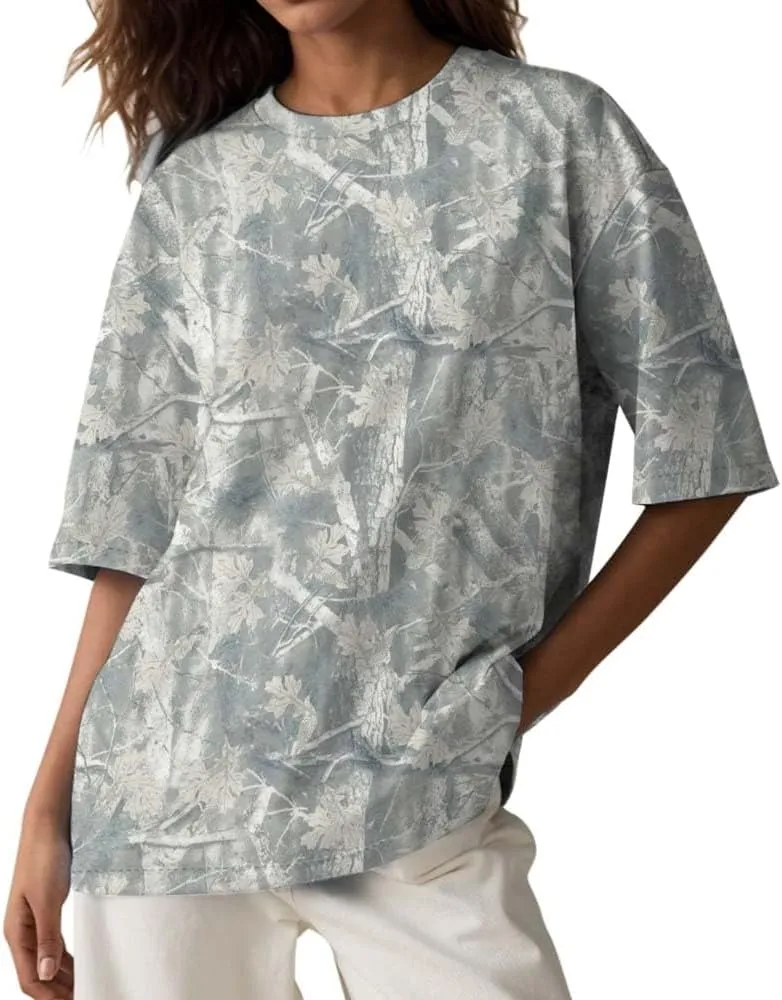 Y2k Camo Oversized Short Sleeve Crew Neck Baggy Shirts Maple Leaf Printed Tshirts Shirts for Women Men