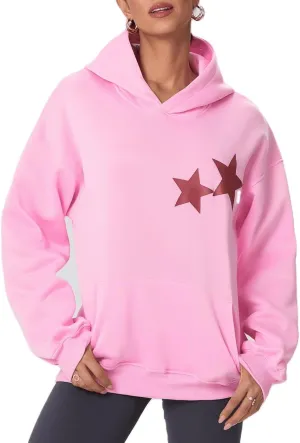 Y2k Graphic Hoodies for Women Star Printed Hoodie Oversized Pullover Sweatshirt Vintage Streetwear