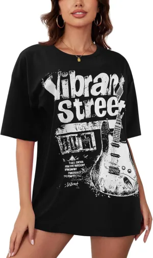 YIJIU Women's Graphic Oversized T Shirts Letter Print Short Sleeve Loose Casual Summer Tops
