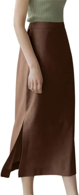 Ylingjun Womens High Waisted Straight Cotton Linen Long Skirt with Slit