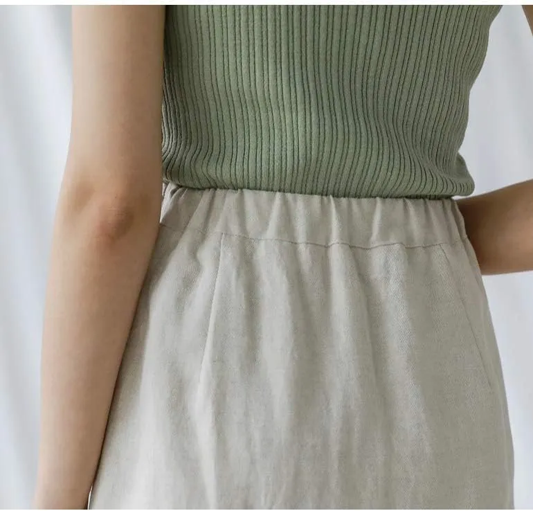 Ylingjun Womens High Waisted Straight Cotton Linen Long Skirt with Slit