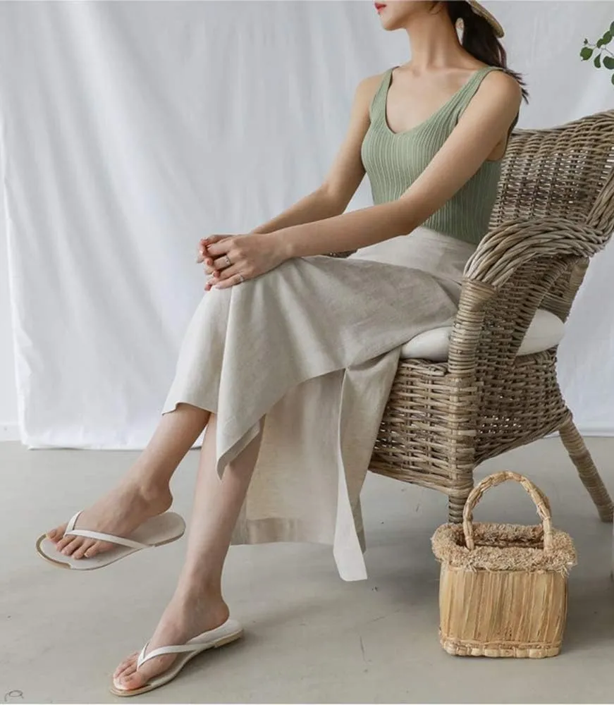 Ylingjun Womens High Waisted Straight Cotton Linen Long Skirt with Slit