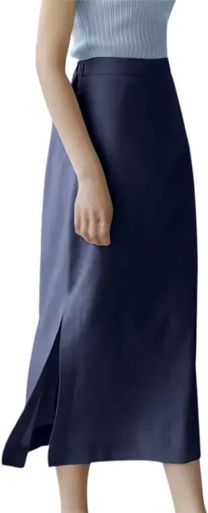 Ylingjun Womens High Waisted Straight Cotton Linen Long Skirt with Slit