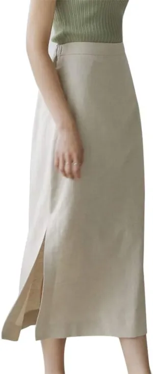 Ylingjun Womens High Waisted Straight Cotton Linen Long Skirt with Slit