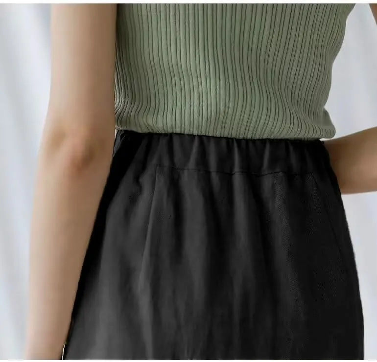 Ylingjun Womens High Waisted Straight Cotton Linen Long Skirt with Slit