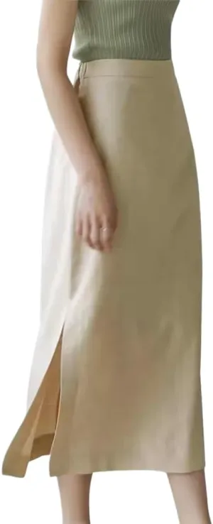 Ylingjun Womens High Waisted Straight Cotton Linen Long Skirt with Slit