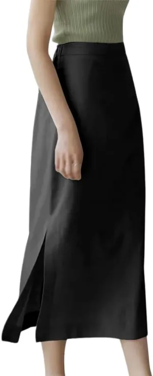 Ylingjun Womens High Waisted Straight Cotton Linen Long Skirt with Slit