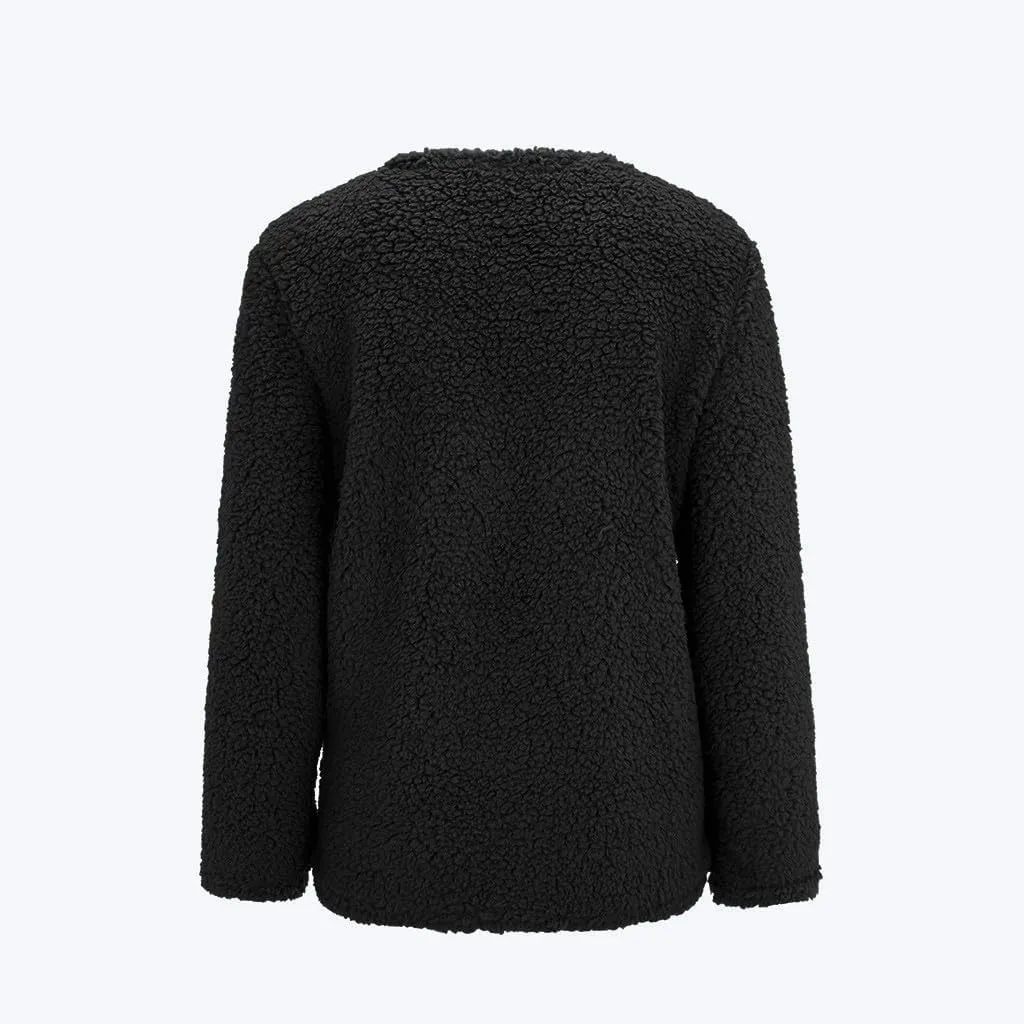 YRAETENM Womens Fleece Jacket Winter Warm Fuzzy Sherpa Jacket Casual Lightweight Button down Shaggy Coat Outwear with Pockets