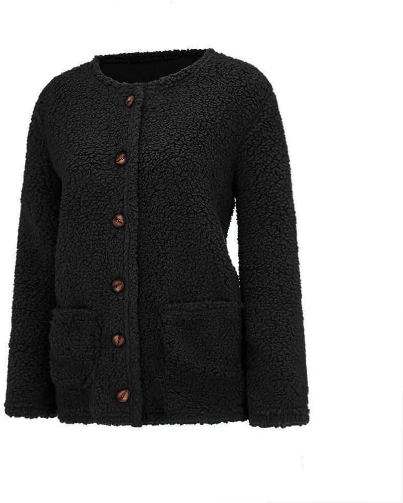 YRAETENM Womens Fleece Jacket Winter Warm Fuzzy Sherpa Jacket Casual Lightweight Button down Shaggy Coat Outwear with Pockets