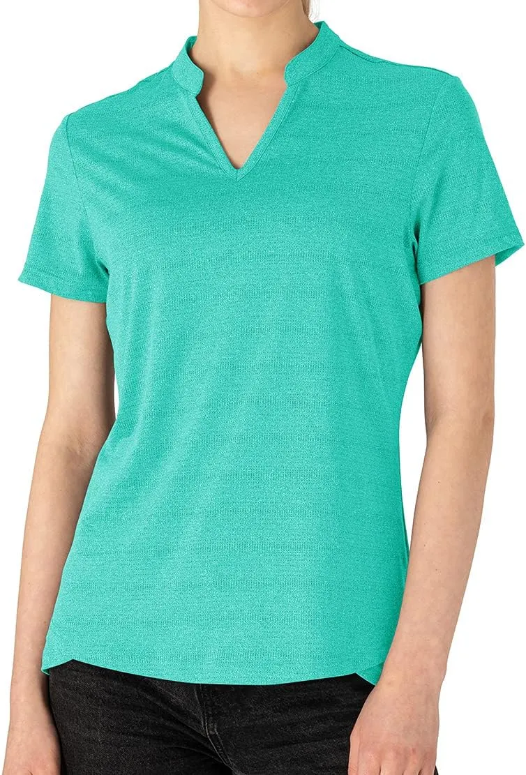 YSENTO Women's Dry Fit Golf Polo Shirts Tops Short Sleeve V Neck Collarless Apparel Shirts Clothes