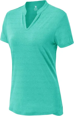 YSENTO Women's Dry Fit Golf Polo Shirts Tops Short Sleeve V Neck Collarless Apparel Shirts Clothes