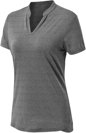 YSENTO Women's Dry Fit Golf Polo Shirts Tops Short Sleeve V Neck Collarless Apparel Shirts Clothes
