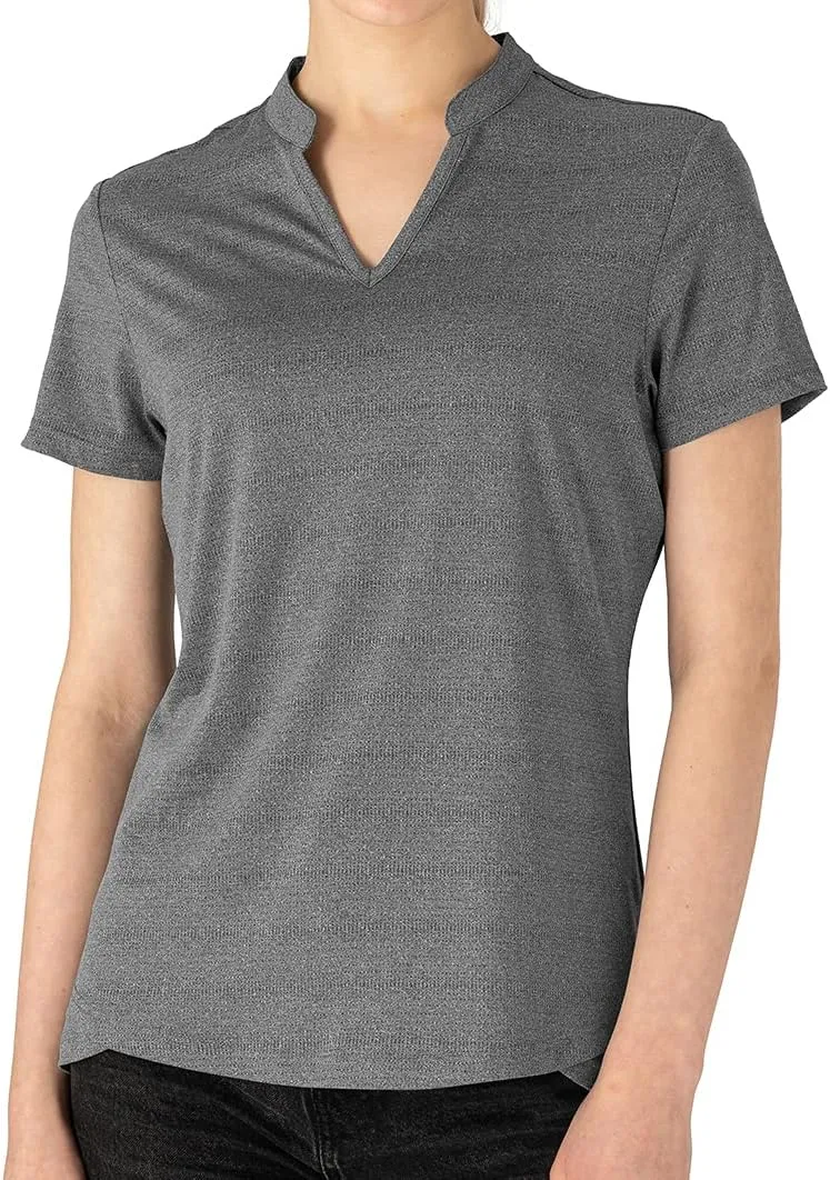 YSENTO Women's Dry Fit Golf Polo Shirts Tops Short Sleeve V Neck Collarless Apparel Shirts Clothes