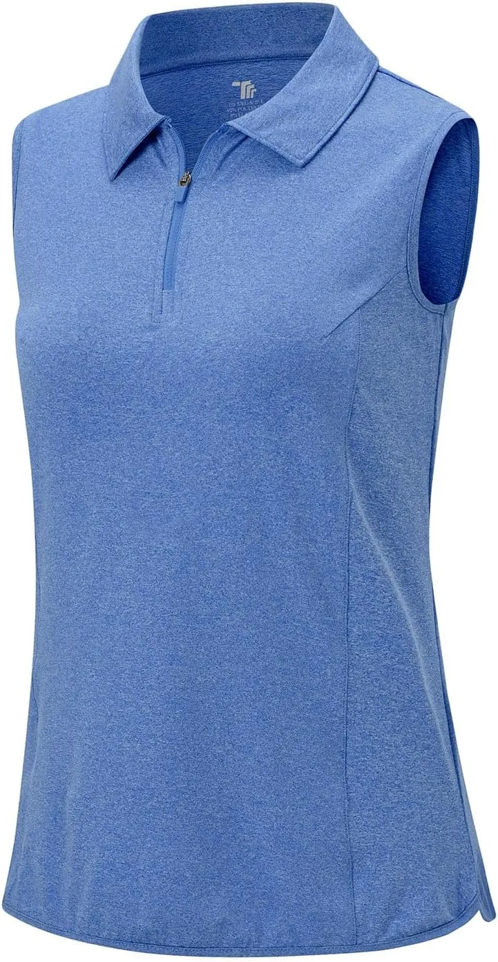 YSENTO Women's Sleeveless Golf Shirts Tops Clothes Collared 1/4 Zip Quick Dry Tennis Polo Shirts Apparel
