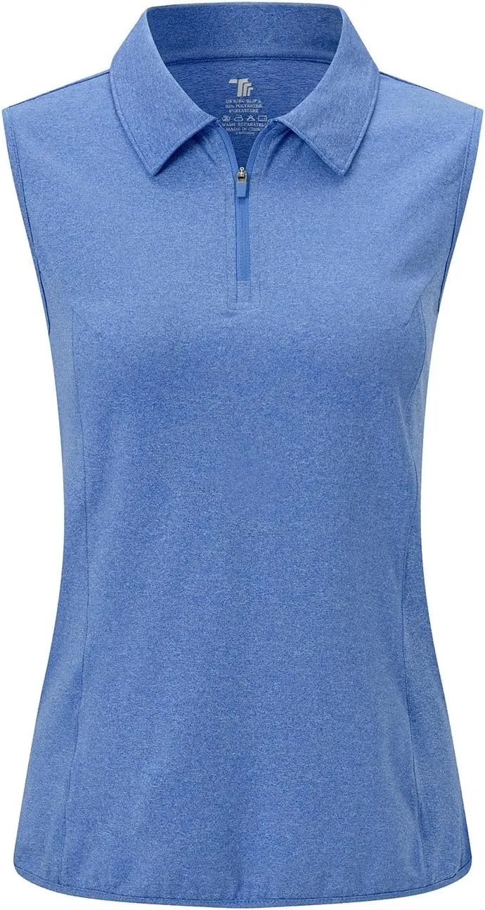 YSENTO Women's Sleeveless Golf Shirts Tops Clothes Collared 1/4 Zip Quick Dry Tennis Polo Shirts Apparel