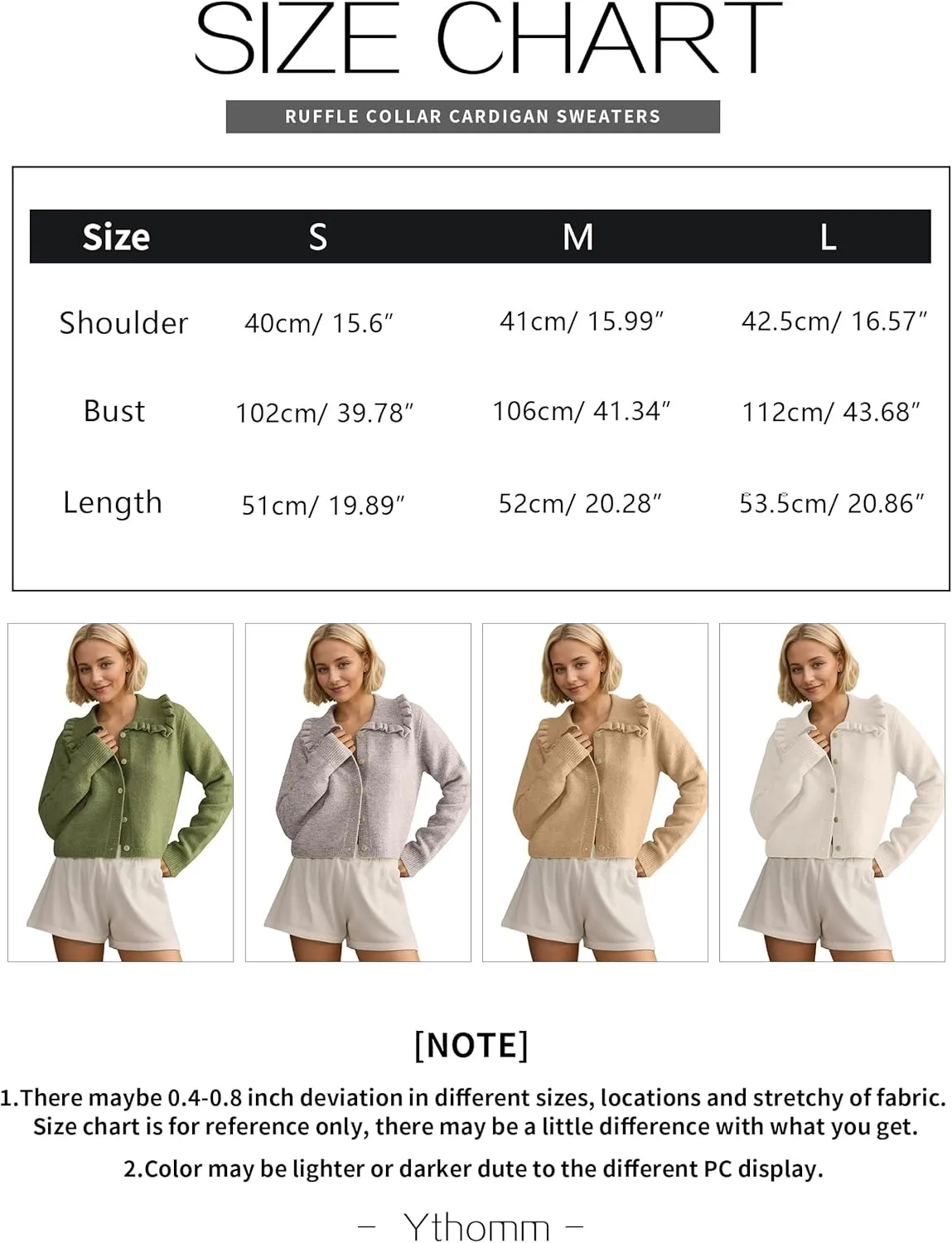 Ythomm Womens Ruffle Collar Cropped Cardigans Button Down Open Front Long Sleeve Knit Sweater Jackets Casual Solid Fall Tops
