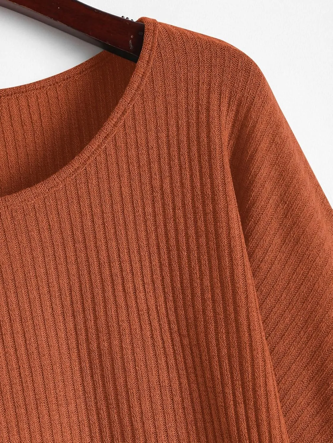 ZAFUL Women Ribbed Knit Long Sleeve Tops Shirts Lantern Sleeve Oversized Pullover Crop Sweater