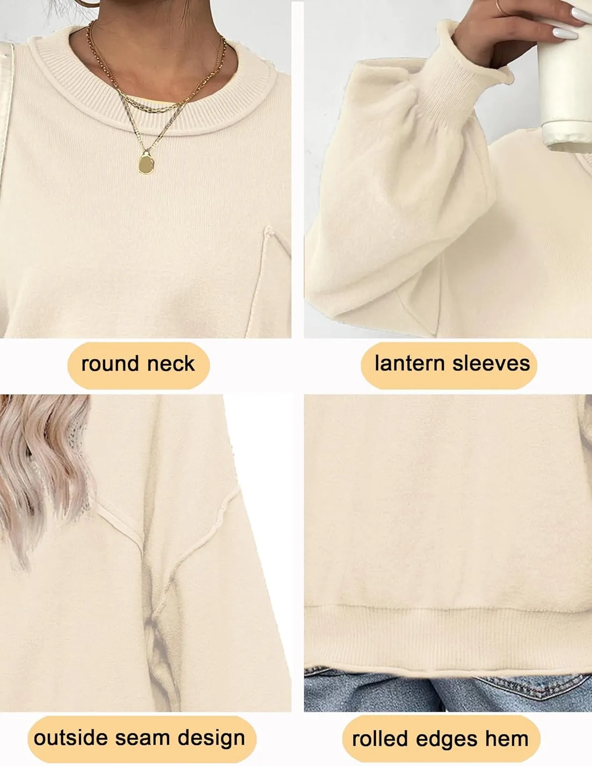Zeagoo Womens Sweaters 2024 Fall Trendy Outfits Long Sleeve Crew Neck Knit Lantern Pullover Sweater Tops