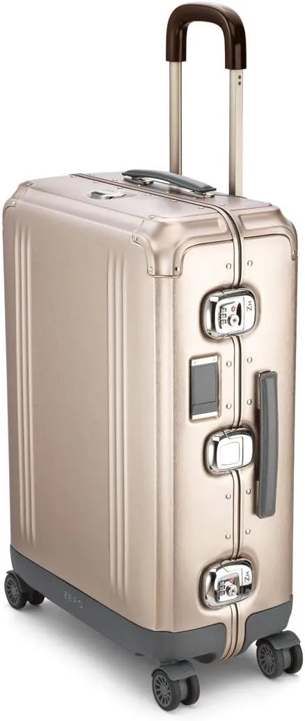 ZERO Halliburton Pursuit Aluminum 26 Hardside Medium Checked Suitcase  Luxury Brushed Aluminum, TSA Lock, High Gloss Telescoping Handle, ZH Concave Edging for Impact protection, Bronze